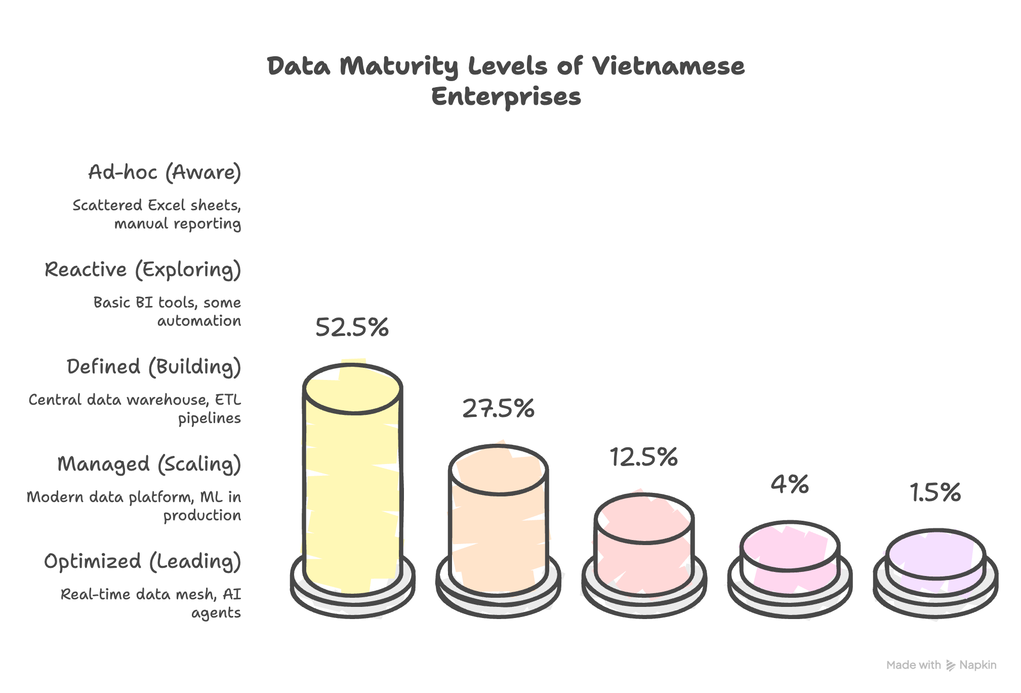 Data Maturity Levels of Vietnamese Enterprises — Phân bổ doanh nghiệp VN theo 5 cấp độ maturity